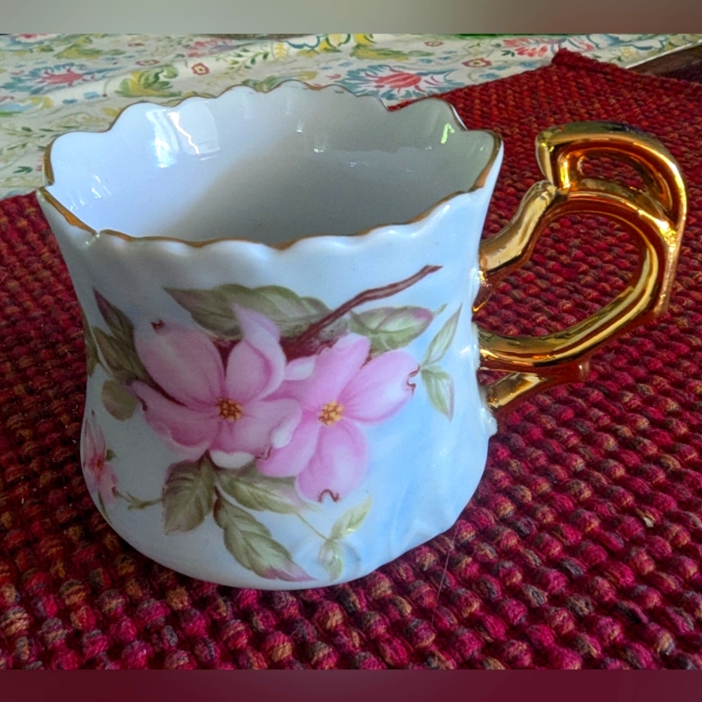 Vintage Floral Mug with Gold Handle, Hand Painted By Lefton